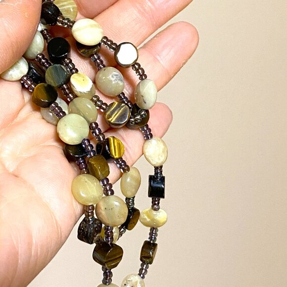 Tiger's Eye & Yellow Opal 3 Layer Statement Necklace w/ Natural Gemstones - Picture 12 of 12